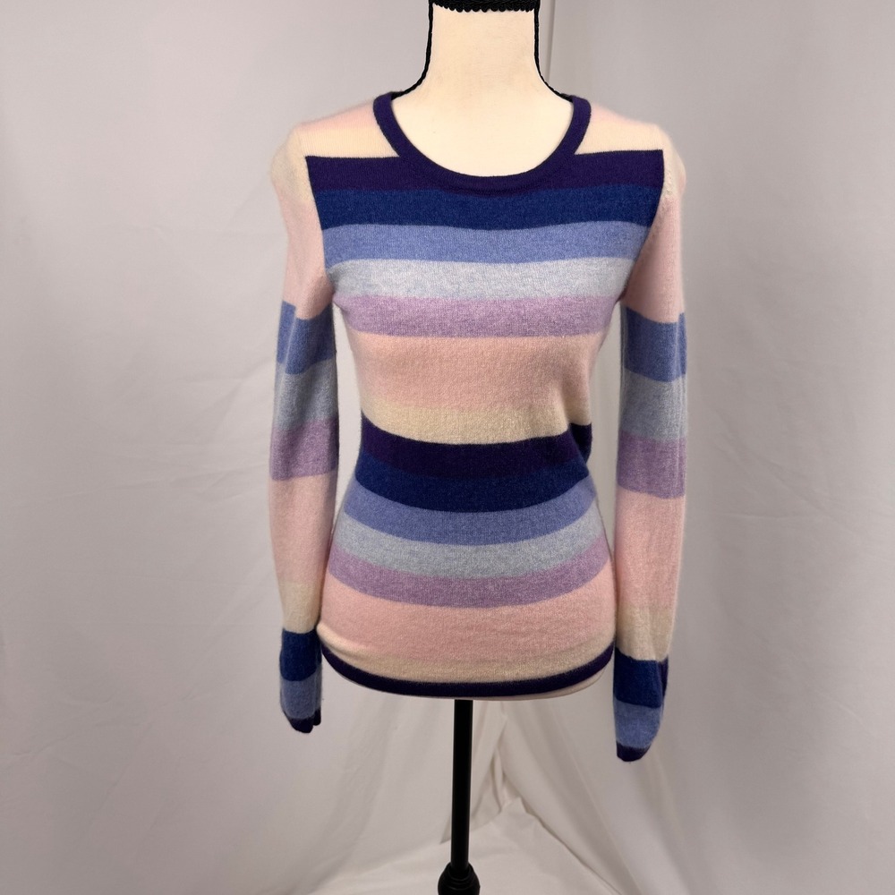Brodie Fine Cashmere Sweater Womens Small Multicolor Striped Crew 100% Cashmere